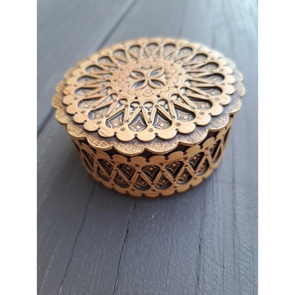 Russian Decorative Birch Bark Trinket Box Round‎ Small 3.0 Inches